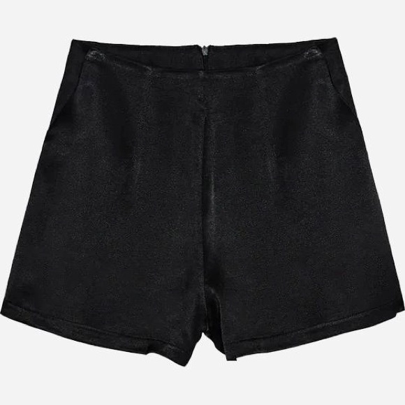 NWOT ZARA black satin zippered shorts - Picture 3 of 7